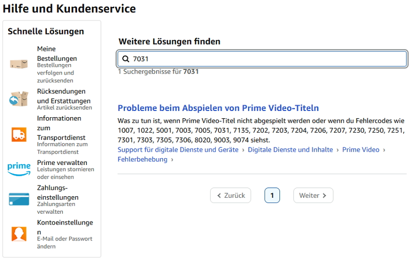 Fehlercode 7031