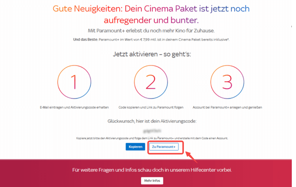 Aktivierungscode kopieren