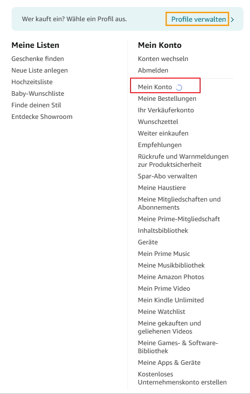 auf mein Konto klicken