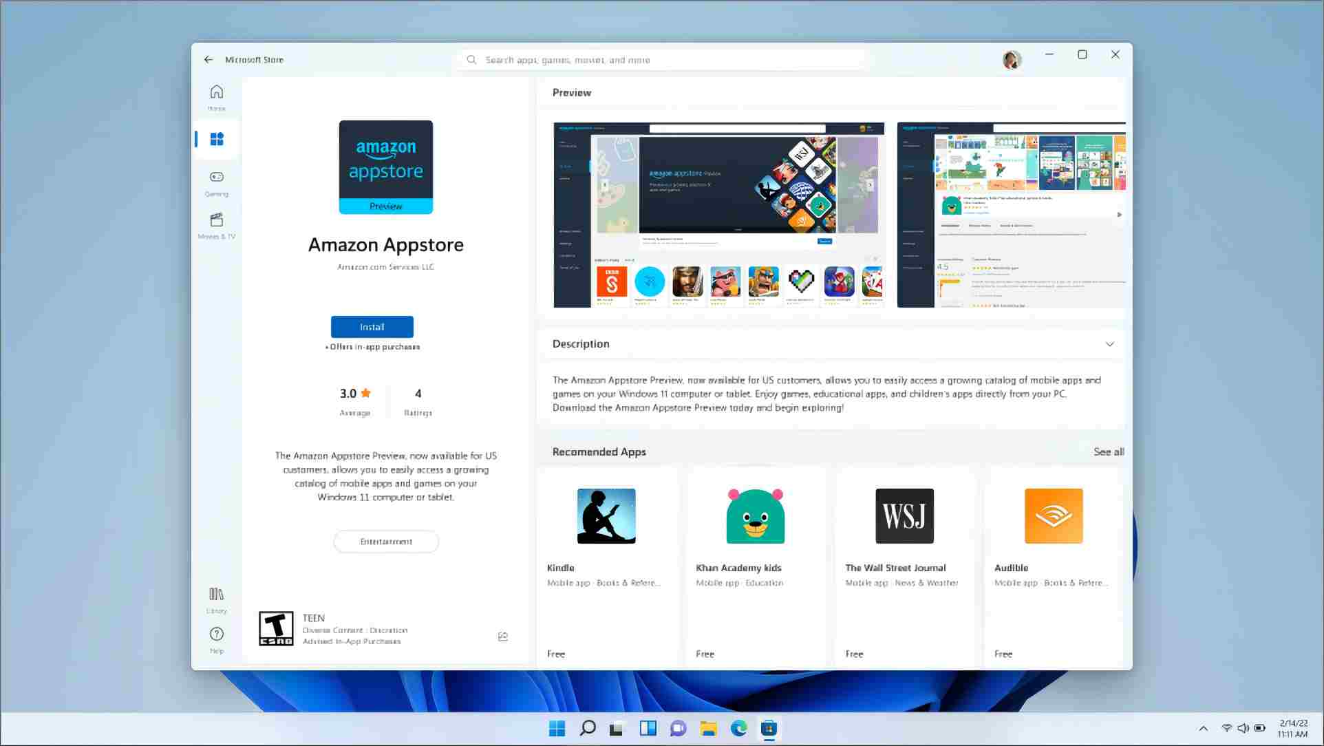 Amazon Appstore auf Windows 11 PC installieren