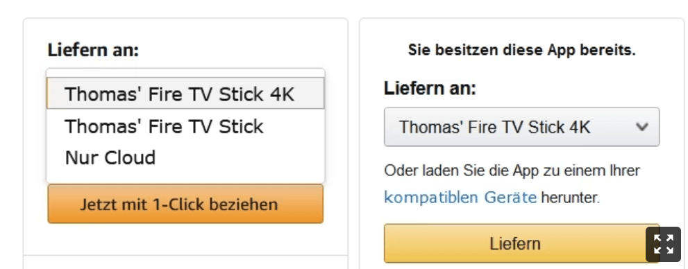 Amazon Geräteauswahl für Disney Plus App-Installation