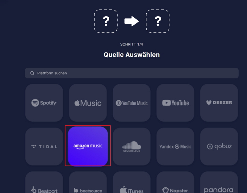 Mit Tune My Music von Amazon Music zu Spotify übertragen - schritt 2