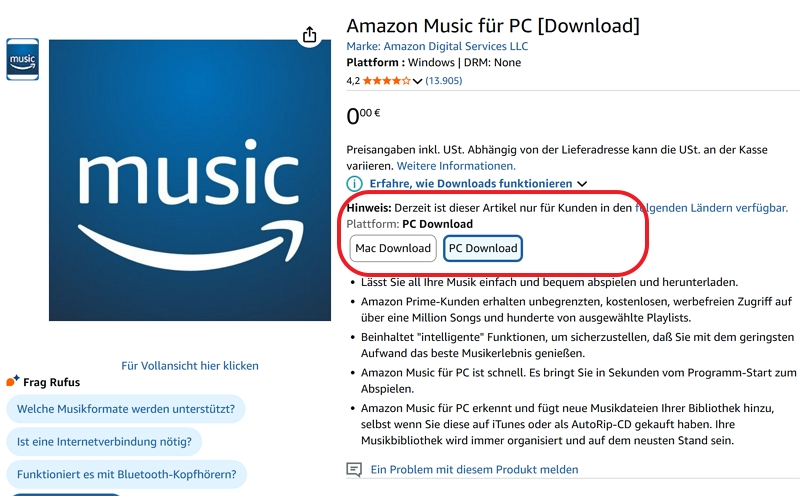 Amazon Music download - Über die Amazon-Website