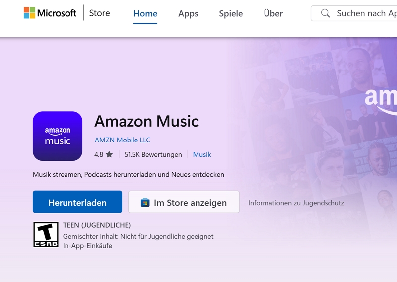 Amazon Music download - Über Microsoft Store