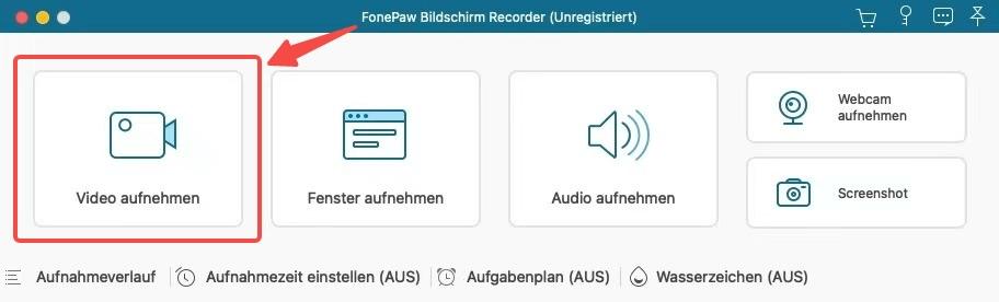 Die Option Video aufnehmem wählen