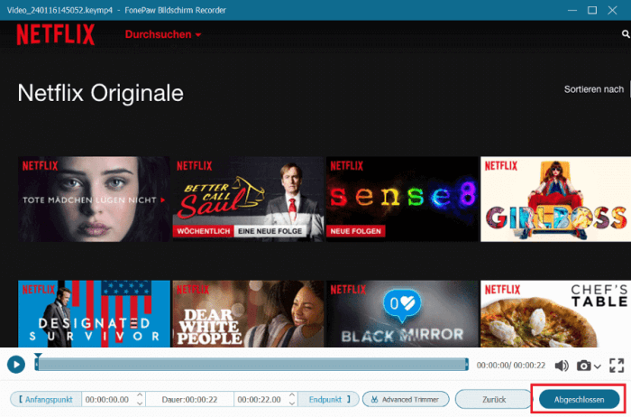 Aufgenommenes Netflix-Video speichern