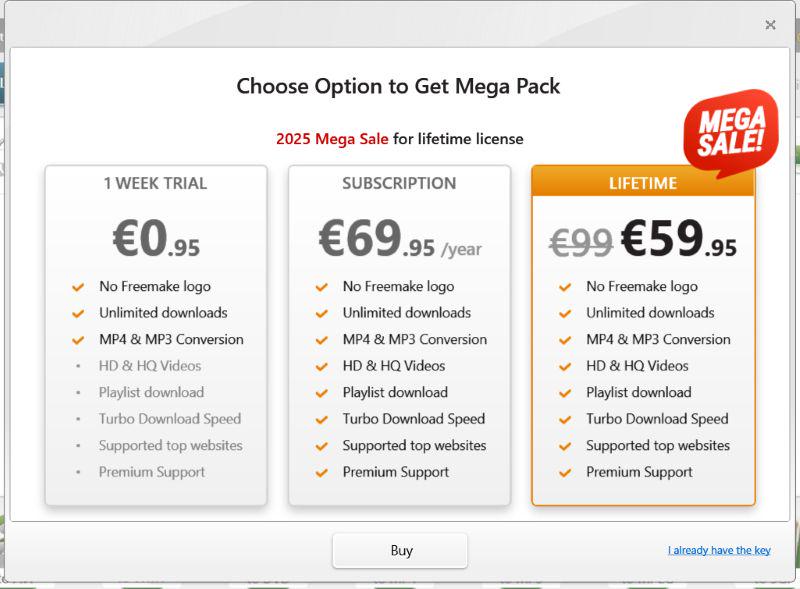 aufgetauchte Werbung für kostenpflichtige Version