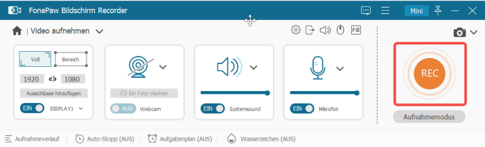 Aufnahme starten mit FonePaw auf Win