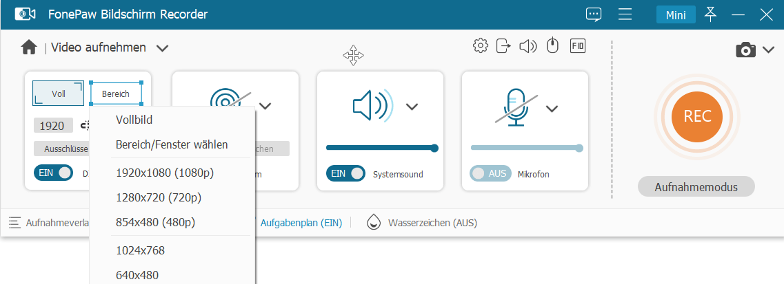 Aufnahmeeinstellungen anpassen