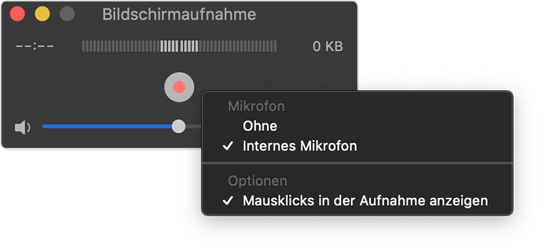 Aufnahme-Einstellungen in Quick Time Player