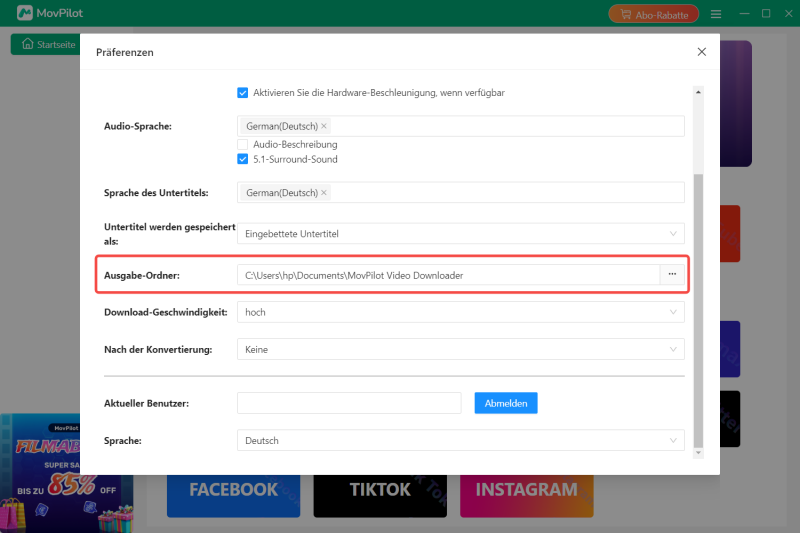 Netflix Downloader Ausgabe-Ordner ändern