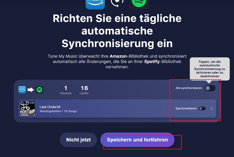 Mit Tune My Music von Amazon Music zu Spotify übertragen - schritt 7