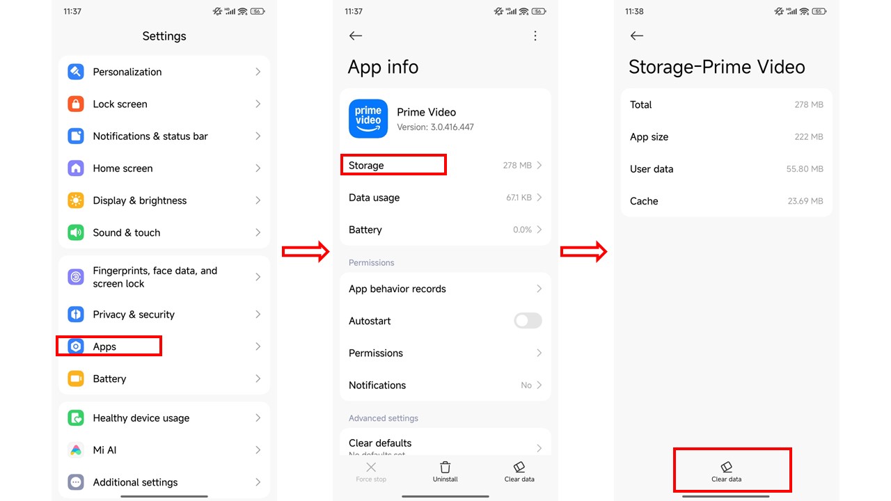 Prime Video App auf Android Cache leeren