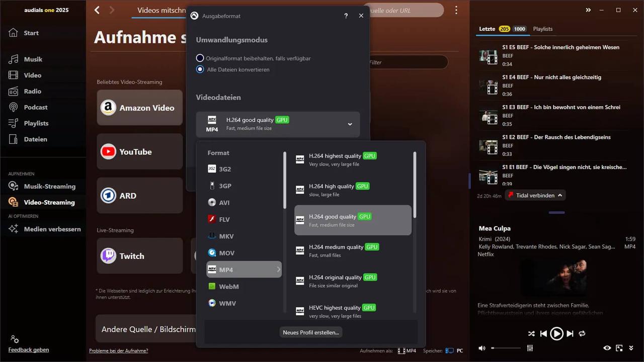 Das gewünschte Ausgabeformat auswählen