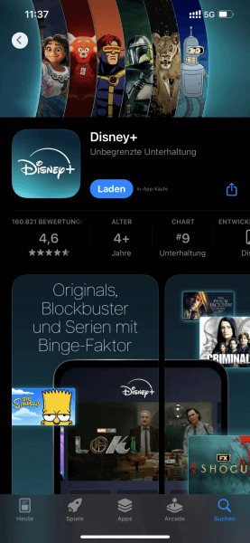 Disney Plus App herunterladen auf iPhone