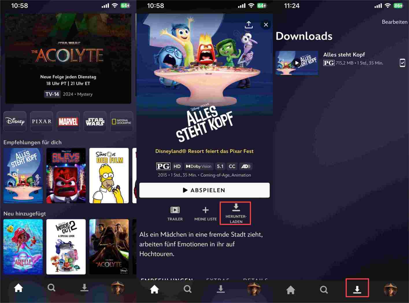 Disney Plus Filme auf iPhone herunterladen