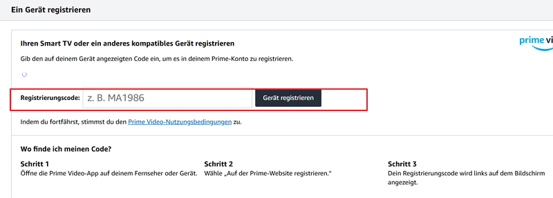 Amazon Prime auf dem Smart-TV anmelden - schritt 2
