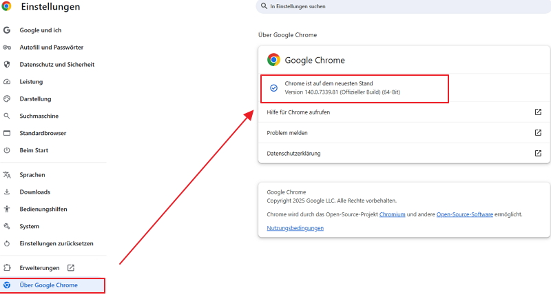 Einstellungen des browsers