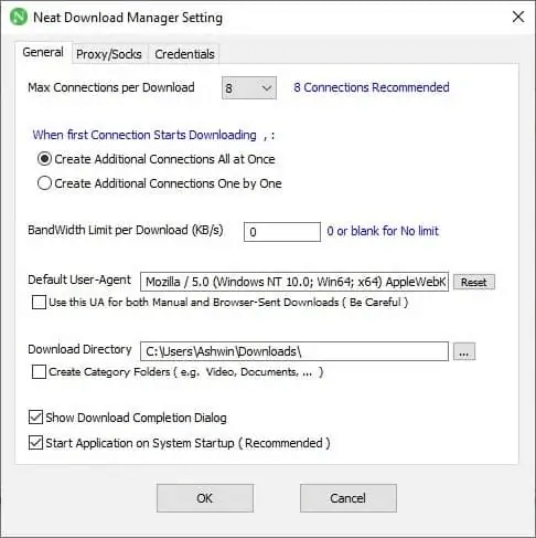 Einstellungen bei Neat Download Manager