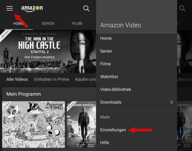 Einstellungen von Amazon Prime Video wählen