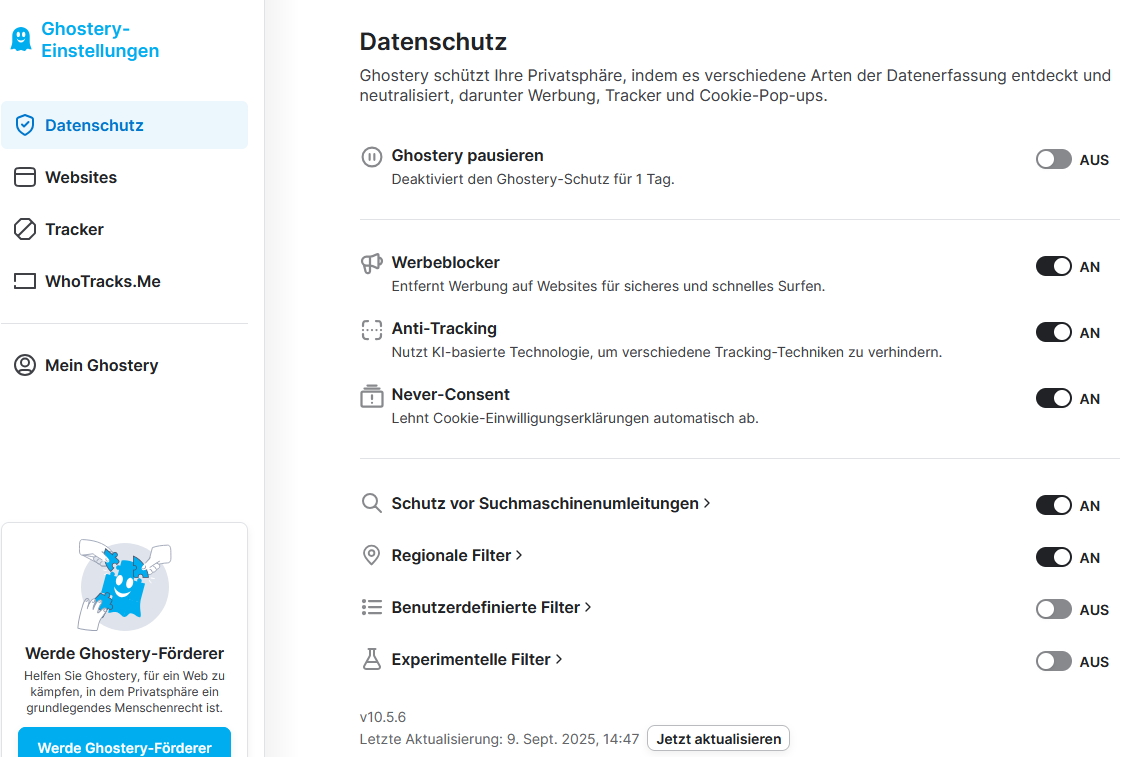 Ghostery einstellungen