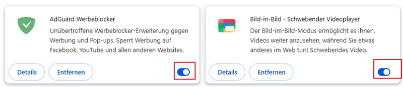 Erweiterungen deaktivieren