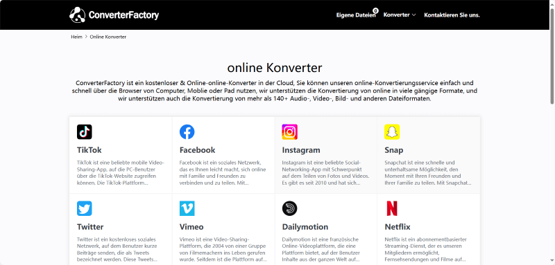 Hauptseit von ConverterFactory