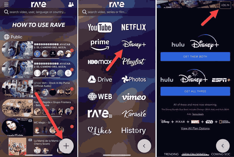 In der Rave App Disney Plus Konto anmelden