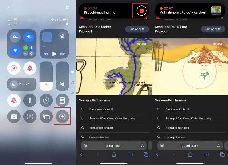 iPhone Bildschirmaufnahmefunktion verwenden