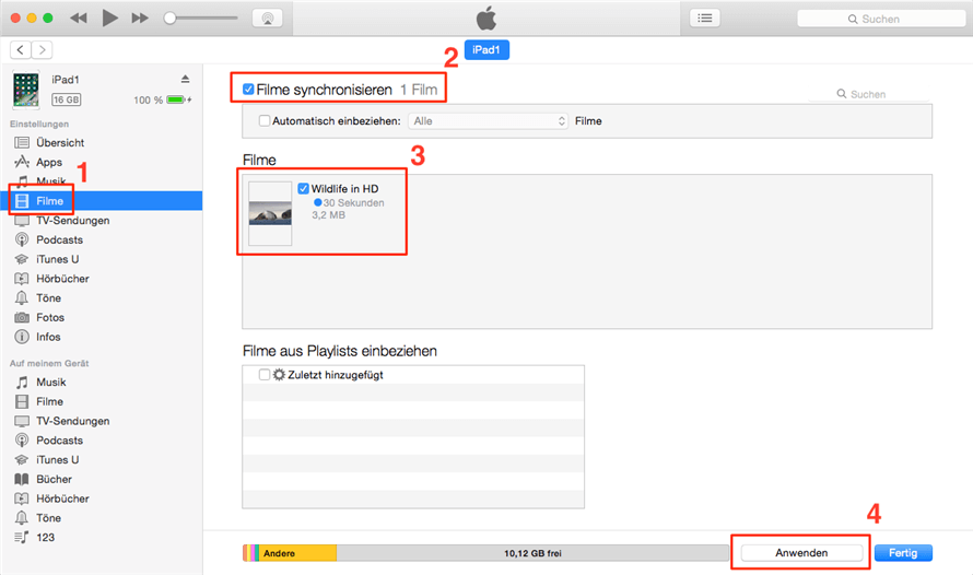 iTunes Filme synchronisieren