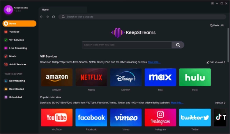 KeepStreams Benutzeroberfläche