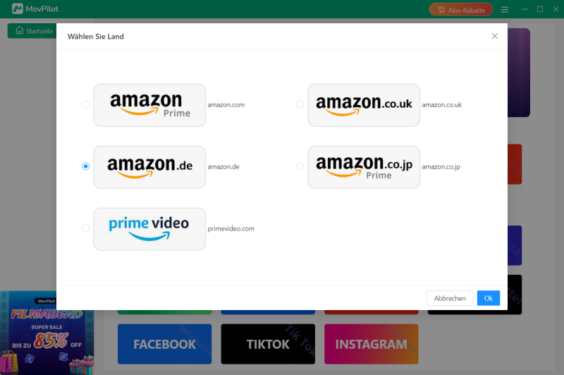 Land von Amazon Prime wählen