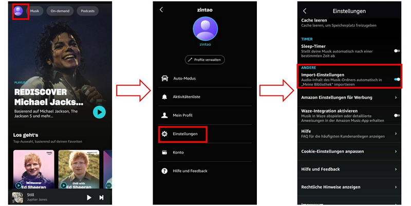 Musik-songs in Amazon Music auf smartphone importieren - schritt 3