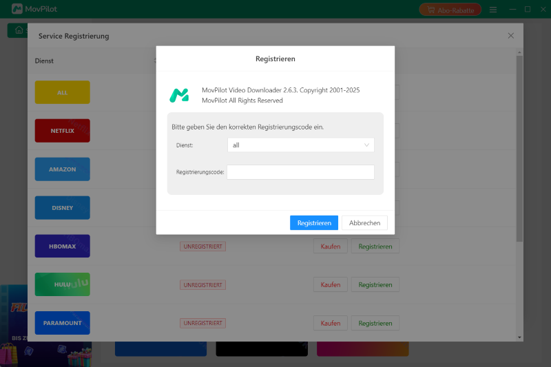 MovPilot All-in-One Video Downloader registrieren