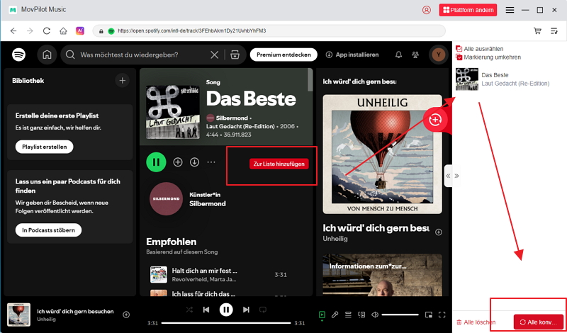 Finde die gewünschten Songs