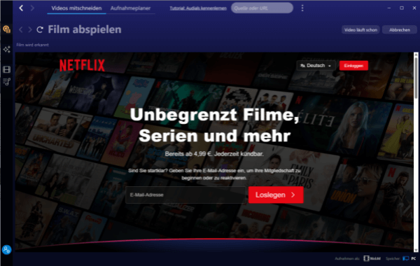 Netflix Anmeldung bei Audials Movie