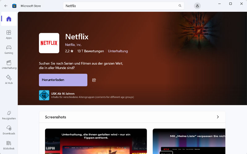 Netflix App auf PC downloaden