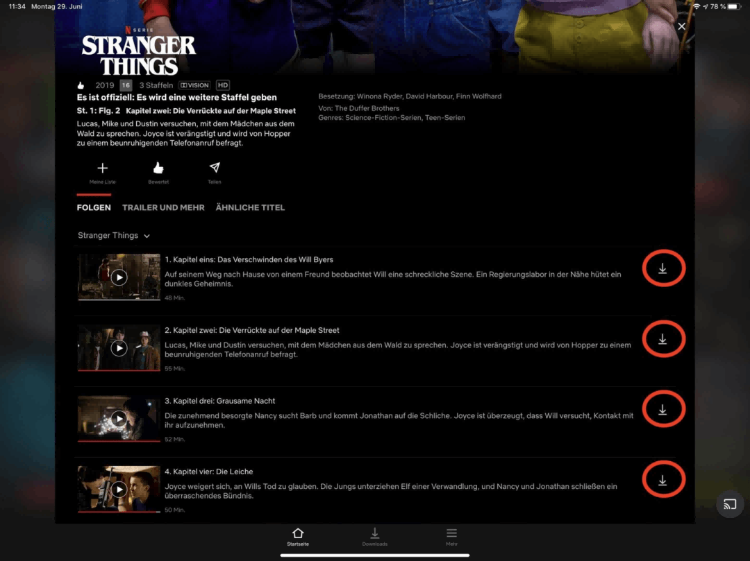 Netflix-Serie auf iPad herunterladen