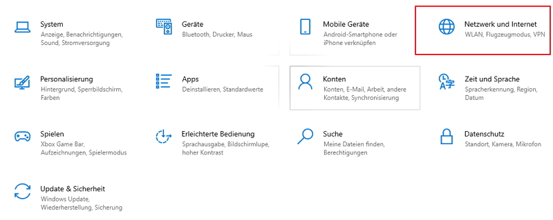 netzwerk und internet auswahlen
