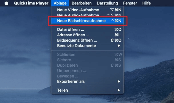 Auf Neue Bildschirmaufnahme klicken