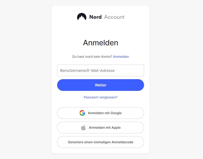 NordVPN Konto anmelden