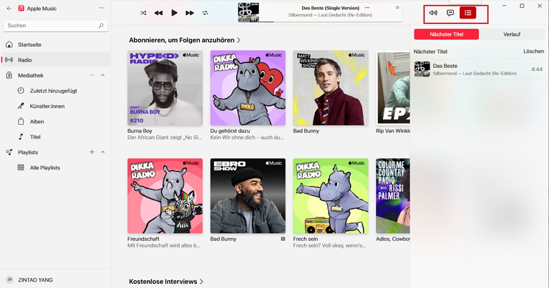 Songtexte und Playlist-Übersicht