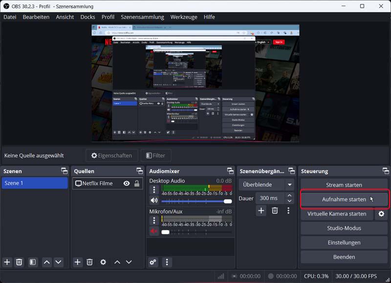 Netflix Bildschirmaufnahme starten und beenden