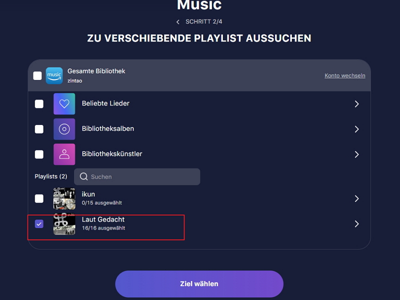 Mit Tune My Music von Amazon Music zu Spotify übertragen - schritt 3