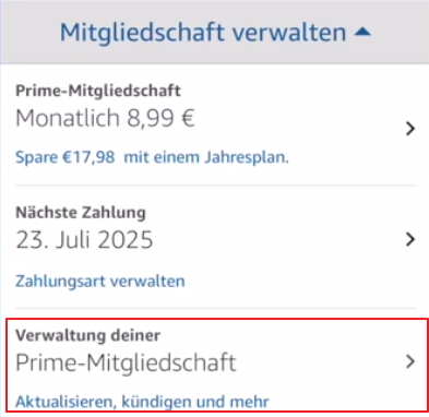prime mitgliedschaft über amazon app beenden - schritt 4