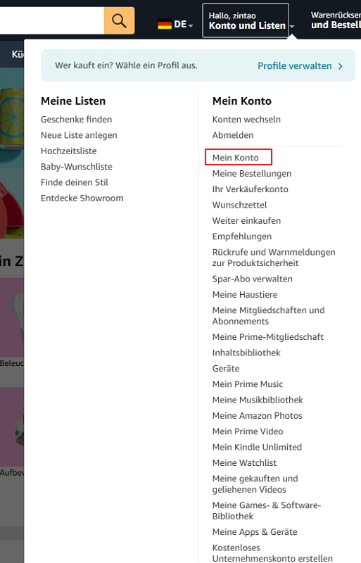 fristgerechten Kündigung von Amazon Prime - Schritt 2