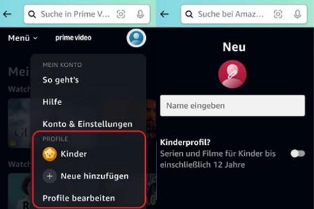 Prime Video Profil über Amazon App erstellen