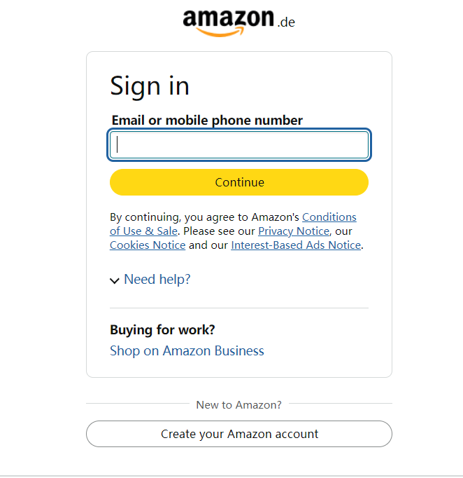 Sich mit Ihrem Amazon-Konto anmelden