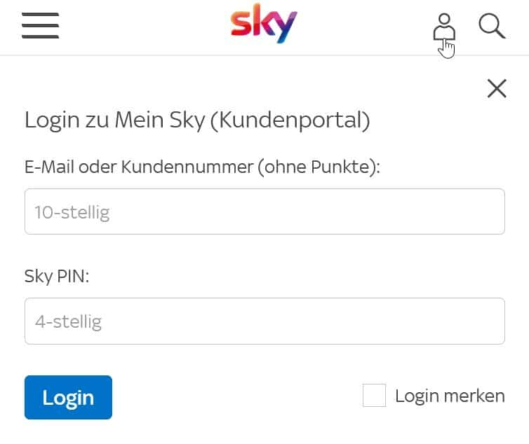 Sich mit Ihrem Sky-Konto einloggen