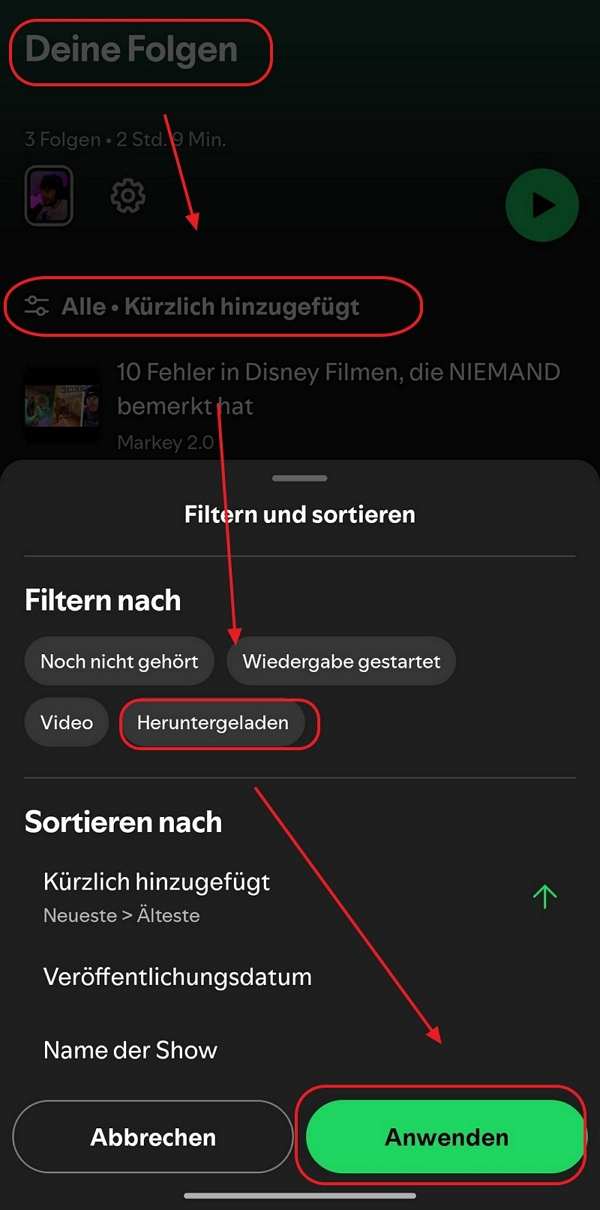 Nur heruntergeladene Folgen anzeigen